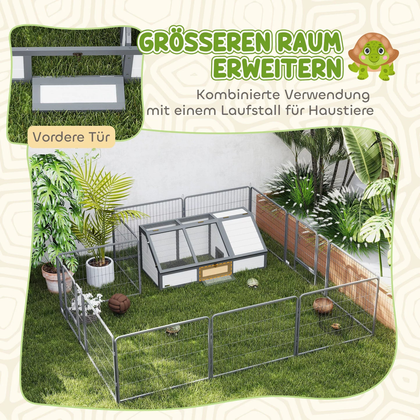 Bruņurupuču kaste, āra bruņurupuču nožogojums, bezdibena dizains, viegli atverams, bruņurupuču māja, balta