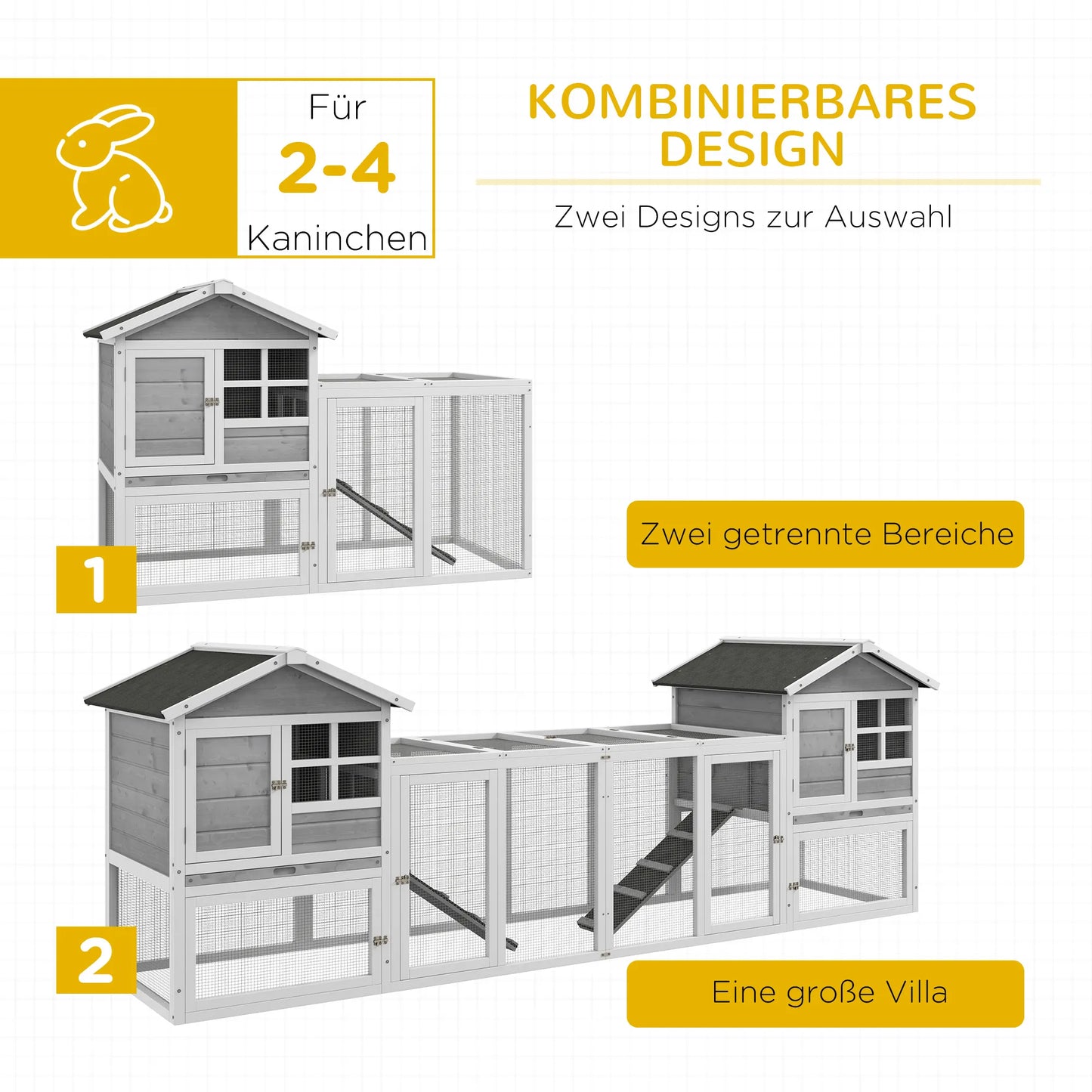Smulkių gyvūnėlių namelis, triušių namelis, lauko aptvaras, namelis, rampos, ištraukiami padėklai, balta + pilka