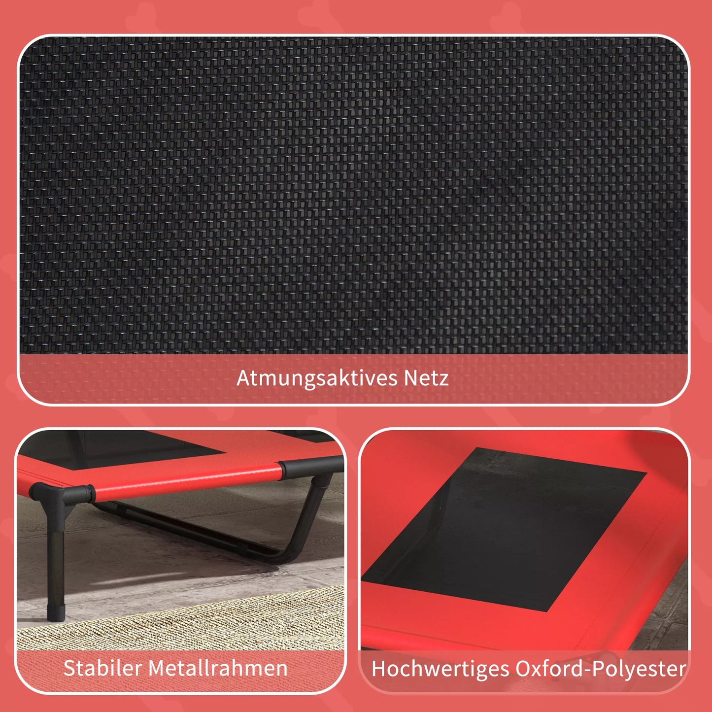 Šunų lova, šunų gultas, tvirtas, paaukštintas ir atsparus oro sąlygoms, iki 50 kg, 92x76x18cm, Raudonas