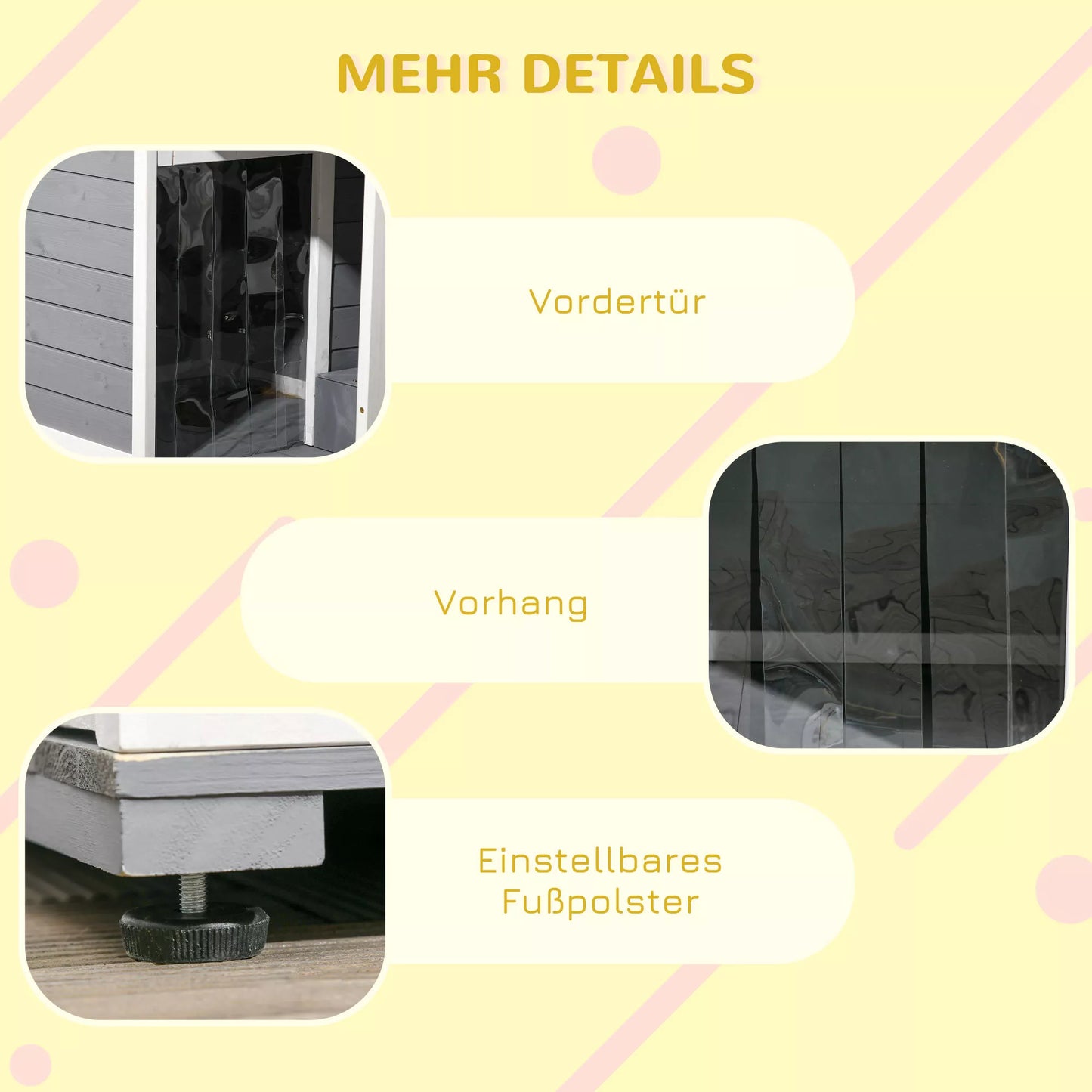 Suņu voljērs no masīvkoka, ar 2 barotavām, terase, izturīgs pret laikapstākļiem, 103 cm x 62 cm x 66 cm, pelēks + balts