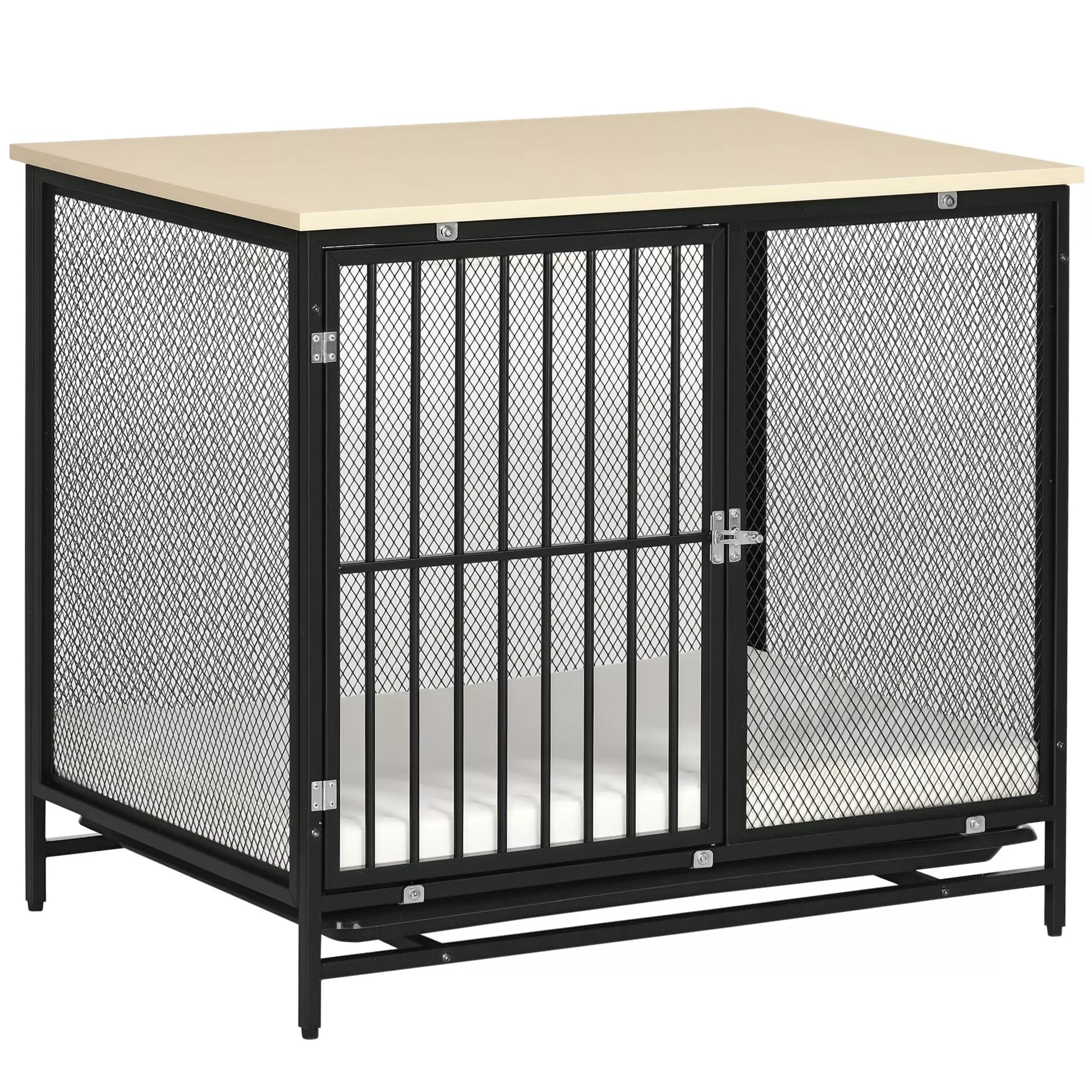 Šunų narvas, šunų transportavimo dėžė, vandeniui atsparus kilimėlis, išimamas dugno padėklas, užrakinamas, juodos spalvos, 80 x 55 x 71 cm