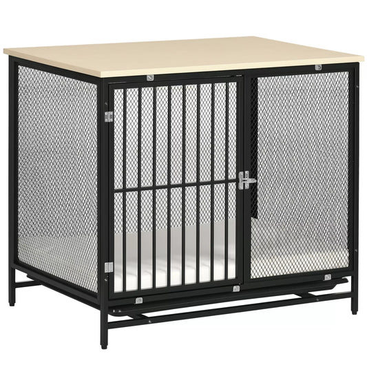 Šunų narvas, šunų transportavimo dėžė, vandeniui atsparus kilimėlis, išimamas dugno padėklas, užrakinamas, juodos spalvos, 80 x 55 x 71 cm