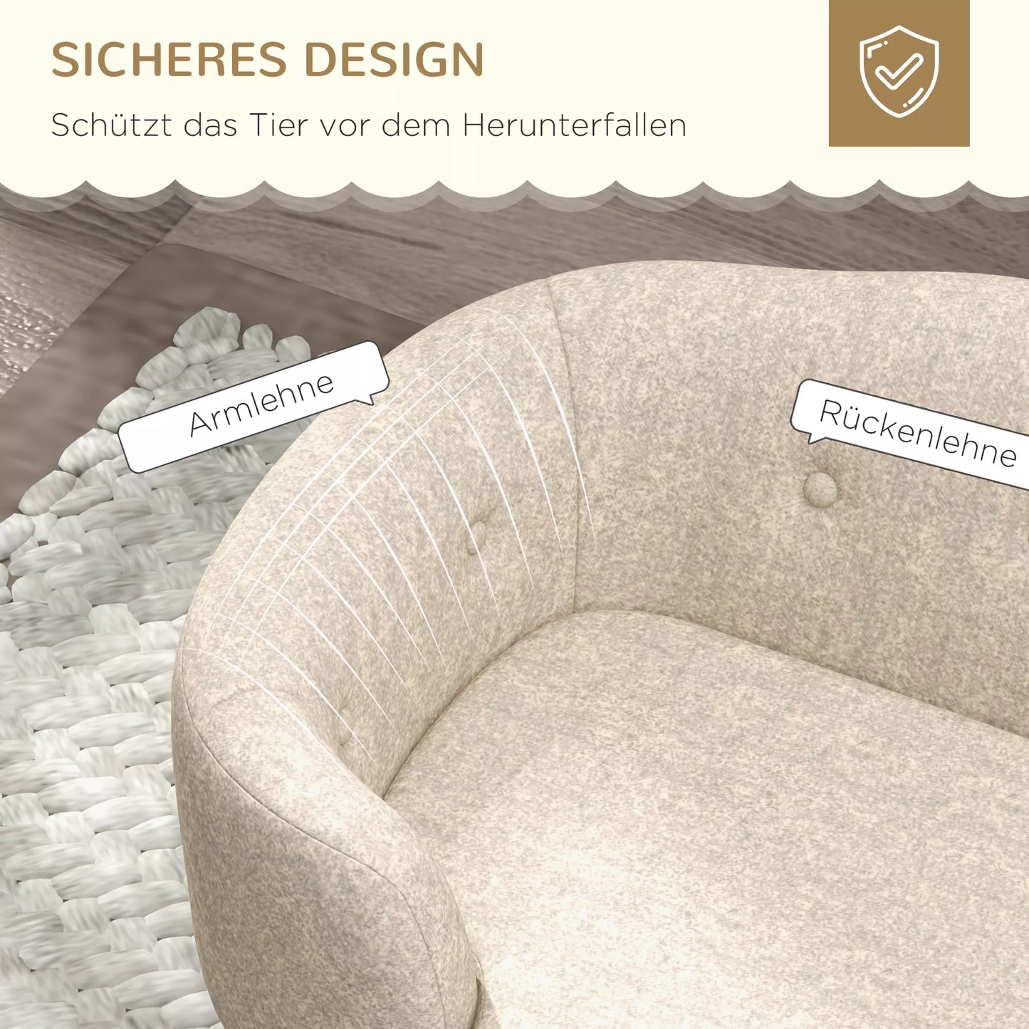 Sofa naminiams gyvūnėliams, šunų kilimėlis, šunų lova, šunų sofa, šunų kušetė, katės sofa su pagalvėle, kišenė gale, pliušas, putos, pušies mediena, kreminė balta, 70 x 47 x 30 cm