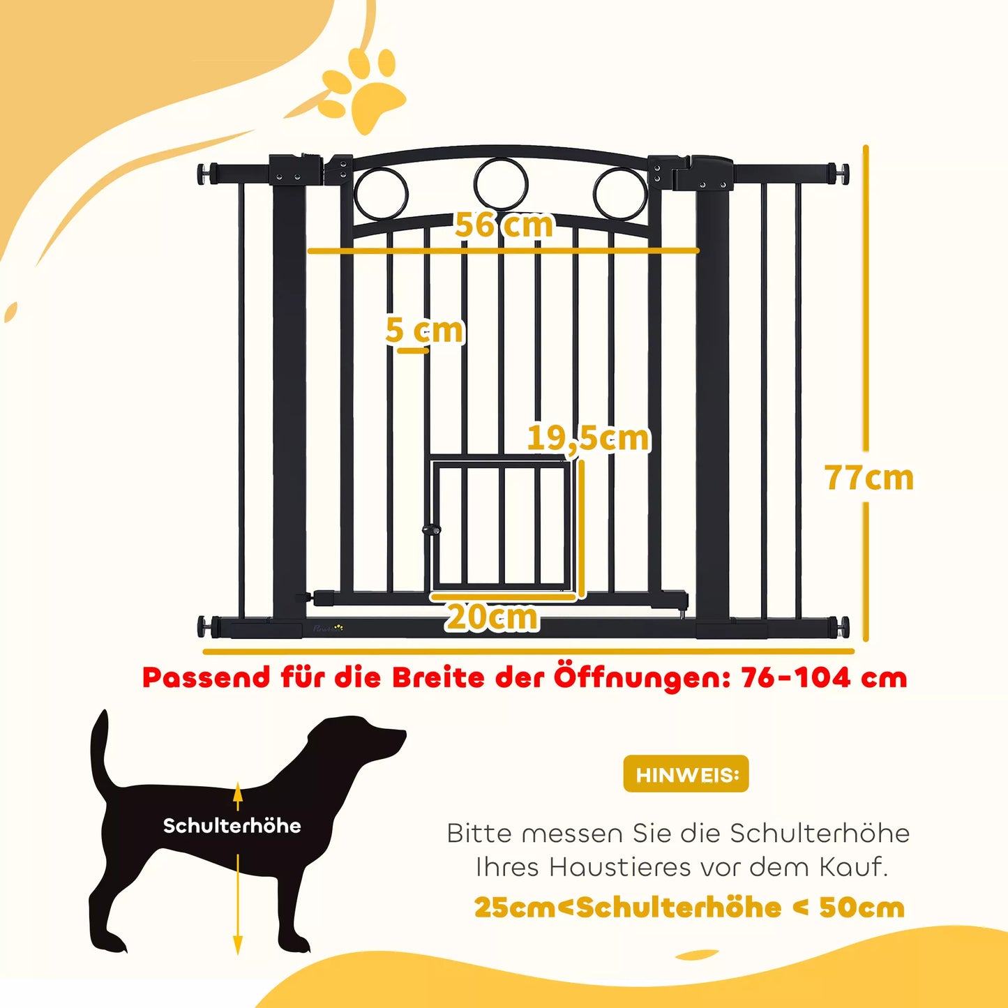 Gyvūnėlio varteliai, 77 cm Laiptų varteliai, reguliuojamas plotis 76-104 cm, su katės durelėmis, skirti laiptams ir durų angoms, Juodi